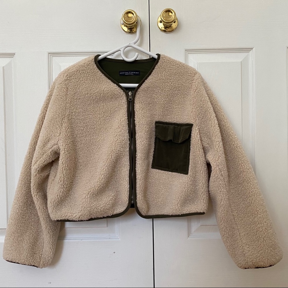 Stylenanda Teddy Reversible Olive Jacket Cropped